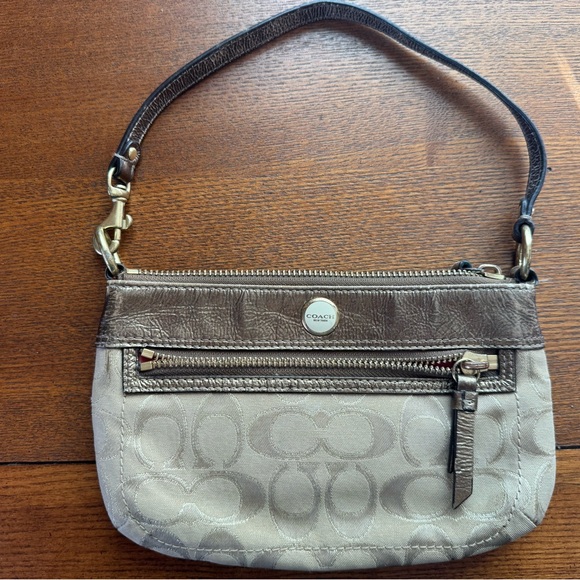 Coach Handbags - Coach Signature C Canvas W/Gold Metallic Leather Trim Wristlet